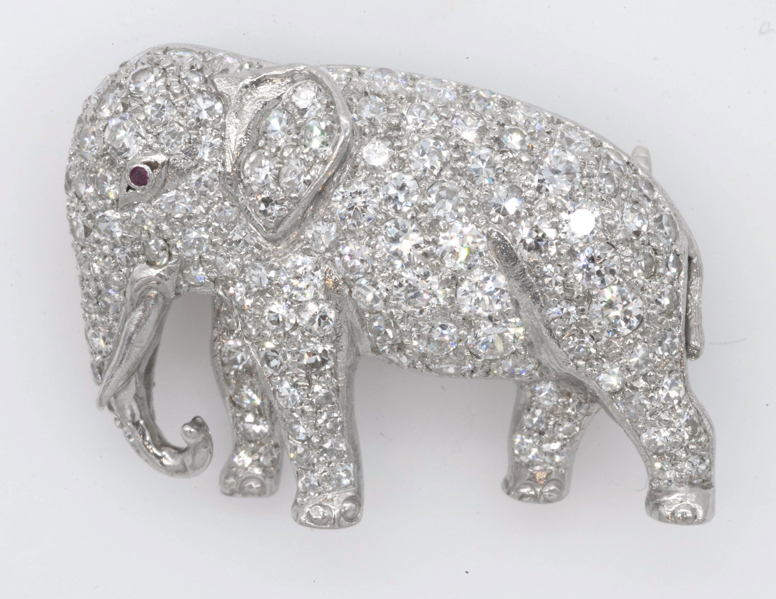 14K White Gold & Diamond Elephant Brooch Pin (1 of 2)