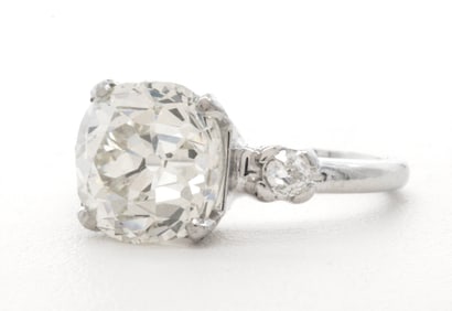 4.10 ct Old Mine Cut Diamond Solitaire Ring w/ GIA