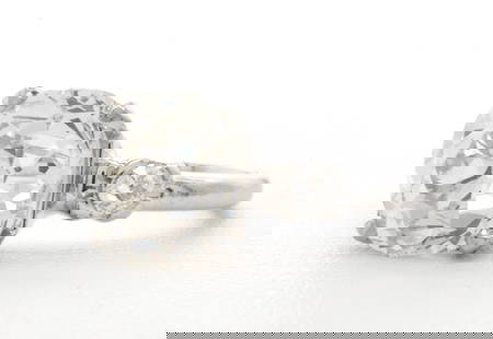 4.10 ct Old Mine Cut Diamond Solitaire Ring w/ GIA: 4.10 ct Old Mine Cut Diamond Solitaire Ring. Diamond weighs 4.10 carats, L Color, VS2 Clarity. Set in an antique platinum/iridium setting accented with two small diamonds on each shoulder. Purchased
