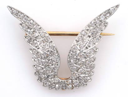 14k White Gold Theodore B. Starr Diamond Pin In Wing Motif: 14k White Gold Theodore B. Starr Diamond Pin In Wing Motif. Measures appx 1 1/8" across x 7/8" tall. Weighs appx 4.5 grams.