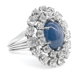 14K White Gold Star Sapphire & Diamond Ring