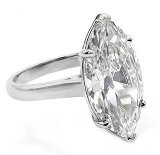 5.34ct Marquise Diamond Solitaire Ring w/ GIA: 5.34 carat marquise brilliant cut diamond solitaire ring. Featuring a 5.34ct diamond, H color/SI2, 17.78 x 9.40 x 5.38 mm. GIA report number 2231206137. Mounted in a custom made 6 prong 18k white