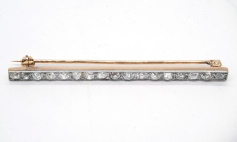 14K Yellow Gold & Diamond Bar Pin