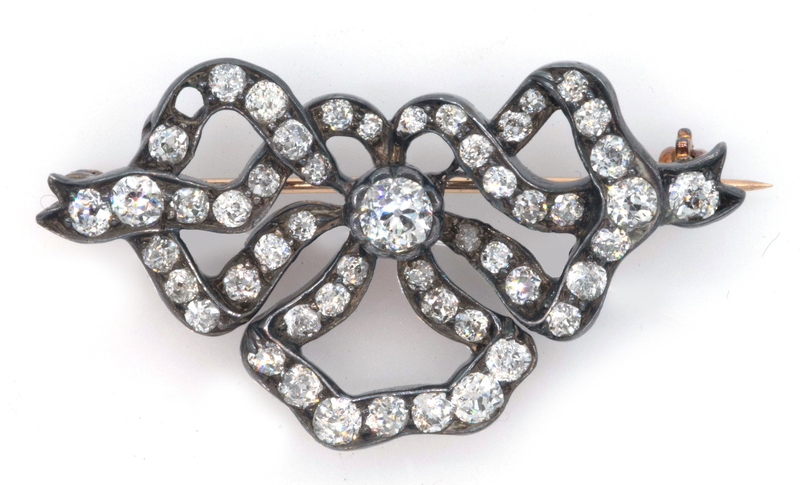 14k Gold Edwardian Bow Brooch with Diamonds (1 of 2)