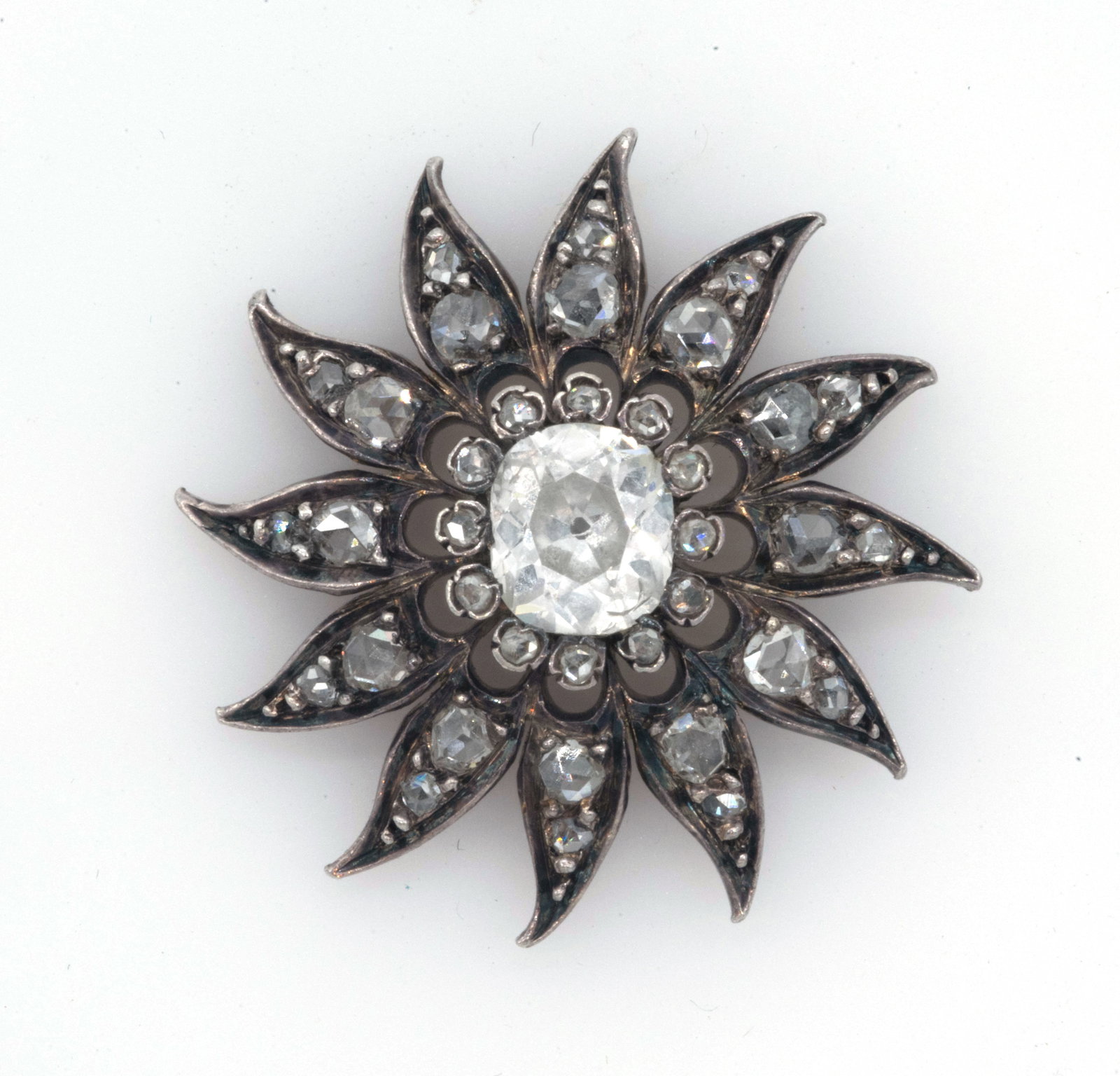 14K Gold Sun Brooch with 1.0ct Mine Cut Diamond (1 of 2)