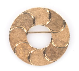 14k Yellow, Brushed Gold Circle Brooch / Pin