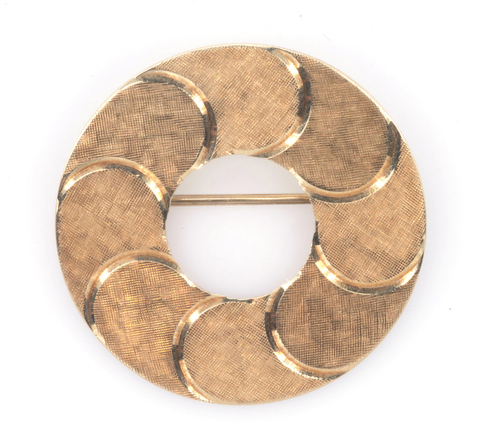 14k Yellow, Brushed Gold Circle Brooch / Pin (1 of 2)