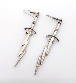 Large Silver "Lightning Bolt" Sword Earrings