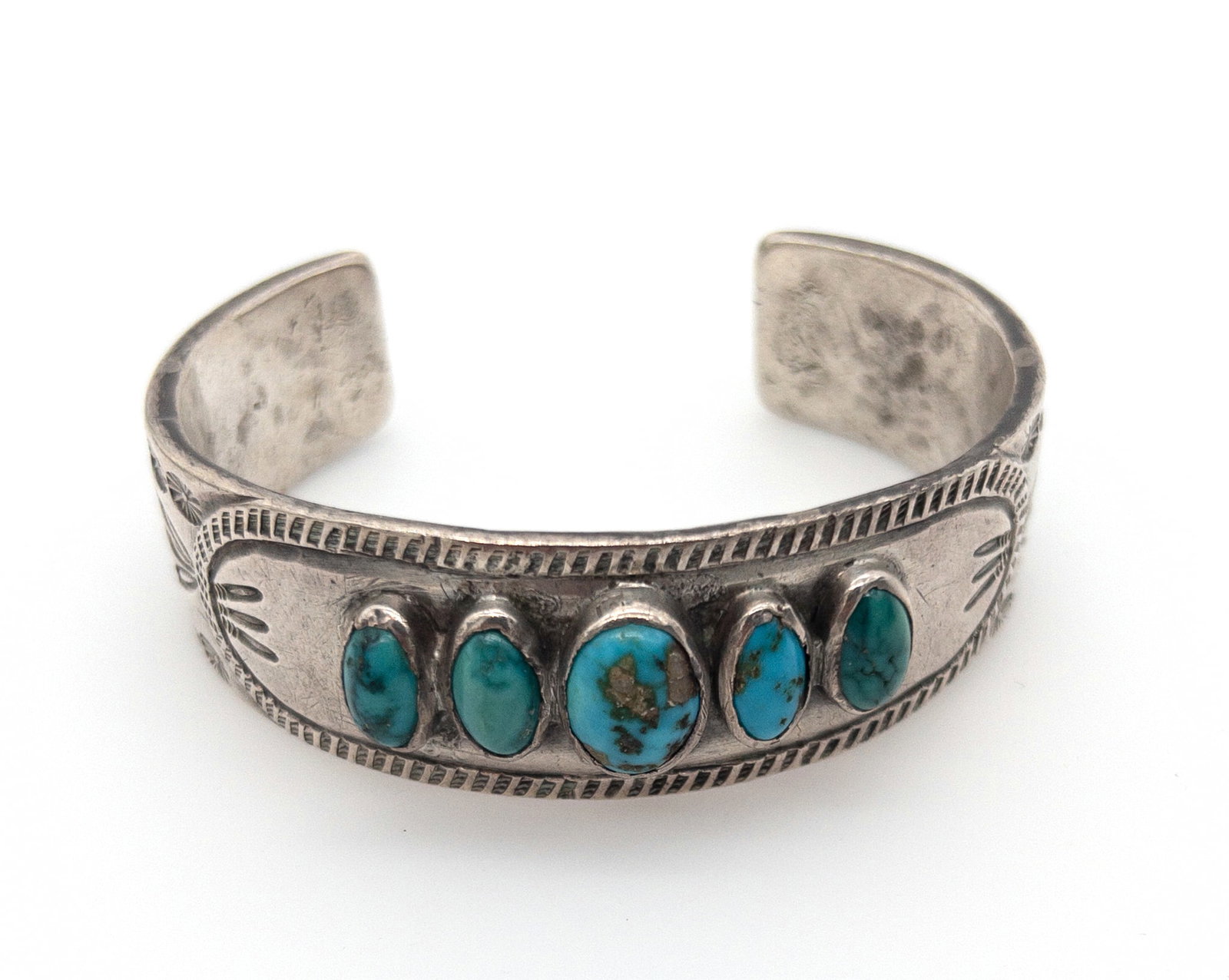 Silver Native American Cuff Bracelet with Turquoise (1 of 3)