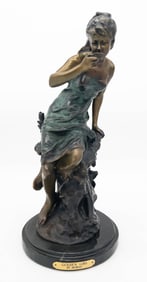 After Auguste Moreau, "Golden Girl" Multi Patinated Bronze