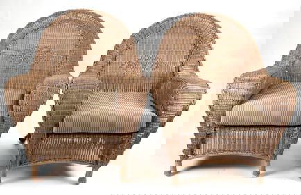 Pair of Wicker Armchairs With Cushion Seats