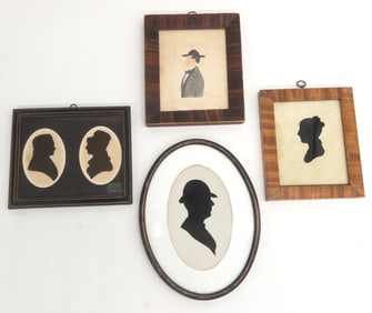 Grouping of 4 19th C. Framed Silhouettes & Painting of Gentleman