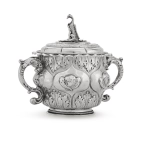 1674 Charles Il Antique English Silver Porringer & Cover