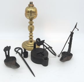 Misc. Grouping of Metal "Betty" & Brass Whale Oil Lamps