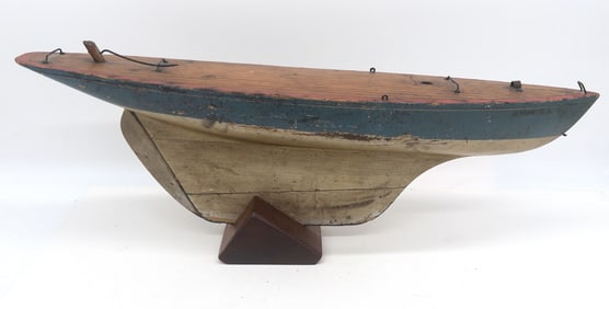 19th C. American Painted Hull Model Boat on Stand