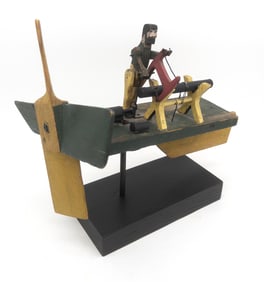 Painted Folk Art Whirlygig Man Sawing a Log