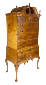 20th c. American Queen Anne Bonnet Top Highboy