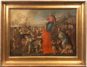 Johann Lederwasch (1755-1827) Old Master Style 1813 Oil On Canvas, Jesus On Chariot