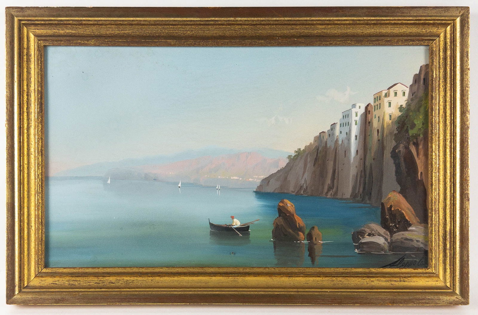 Antonio Coppola Italian Neapolitan Gouache Seascape Painting (1 of 7)