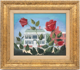 Attrib. Paul Crosthwaite Federal House with Roses Painting