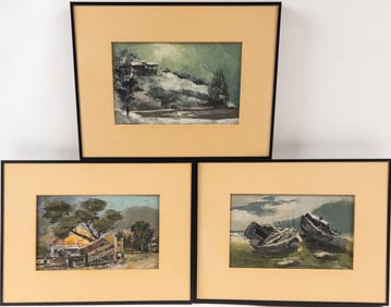 Three Fred Branson (Disney Artist) Paintings, Land & Sea Scapes