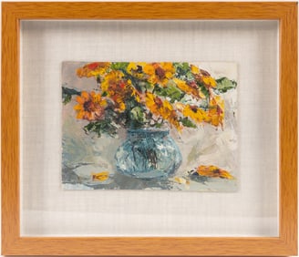 Painting of Yellow Flowers In Bowl, Attib. Joshua Meador