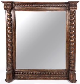 Early Large Continental Wooden Framed Mirror