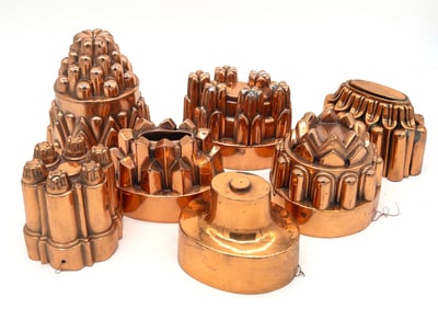 Lot of 7 Copper Food Molds: Jelly, Pudding, or Cake