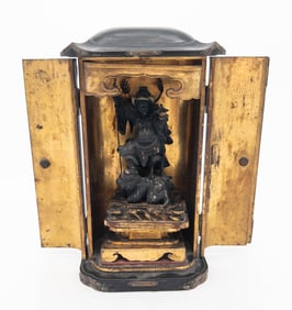 18th/19th Century Japanese Carved Lacquer & Gilt Shrine of Warrior