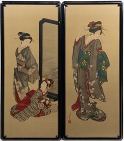 Pair of Japanese Woodblock Prints of Geisha