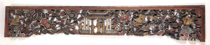 Chinese Hand Carved Painted and Gilt Floral Transom
