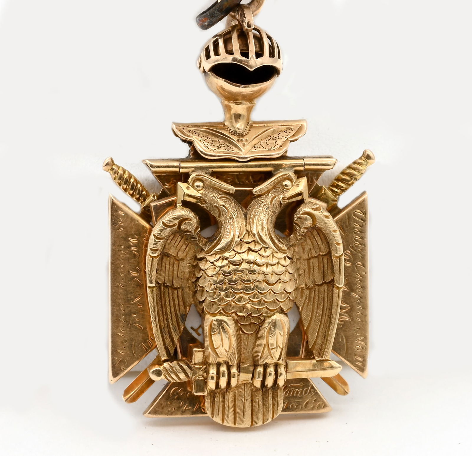 14k Yellow Gold Masonic Pendant w/ Double Eagles & Enamel (1 of 3)