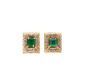 14k Yellow Gold Emerald Earrings with Diamond Jackets