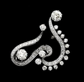 6.95 ctw Diamond and Platinum Open Freeform Brooch