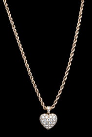 18K Cartier Diamond Heart Pendant on Rope Chain