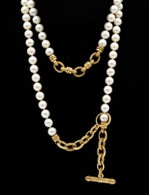 Judith Ripka Custom 18k Diamond, Pearl, & Ruby Necklace
