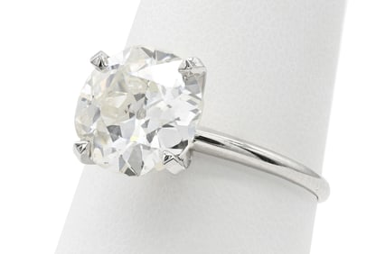 3.32 ct Old European Brilliant Diamond Solitaire Ring w/ GIA