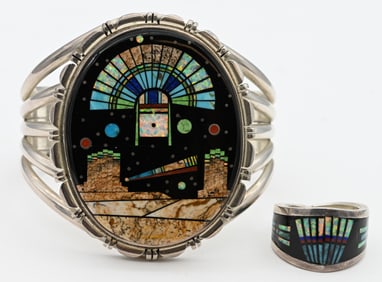 Thomas Francisco Navajo Sterling Silver & Stone Inlay Cuff & Ring