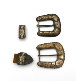 Lot of 2 Sterling Silver & Gilt Western Belt Buckles