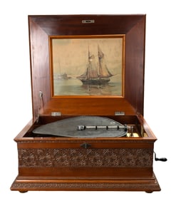 Carved Mahogany Olympia 15 3/4" Disc Music Box