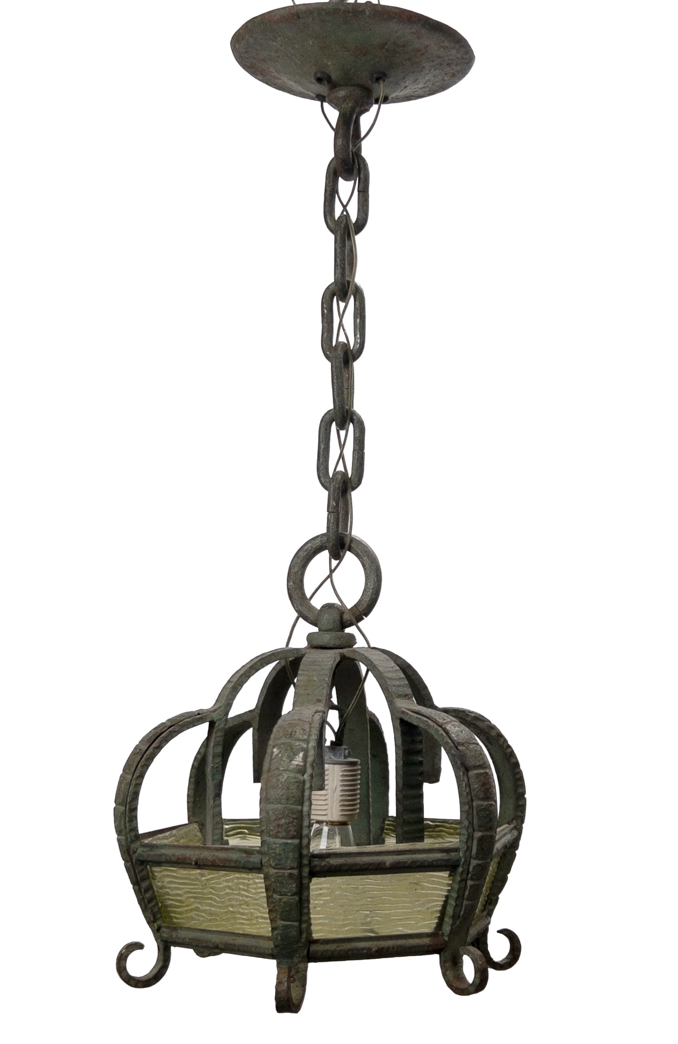 Chinese Style Wrought Iron Chandelier with Textured Glass (1 of 4)