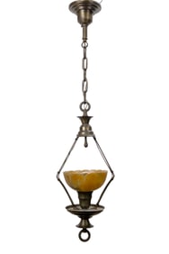 Brass Hanging Chandelier with Cream Alabaster Bobeche
