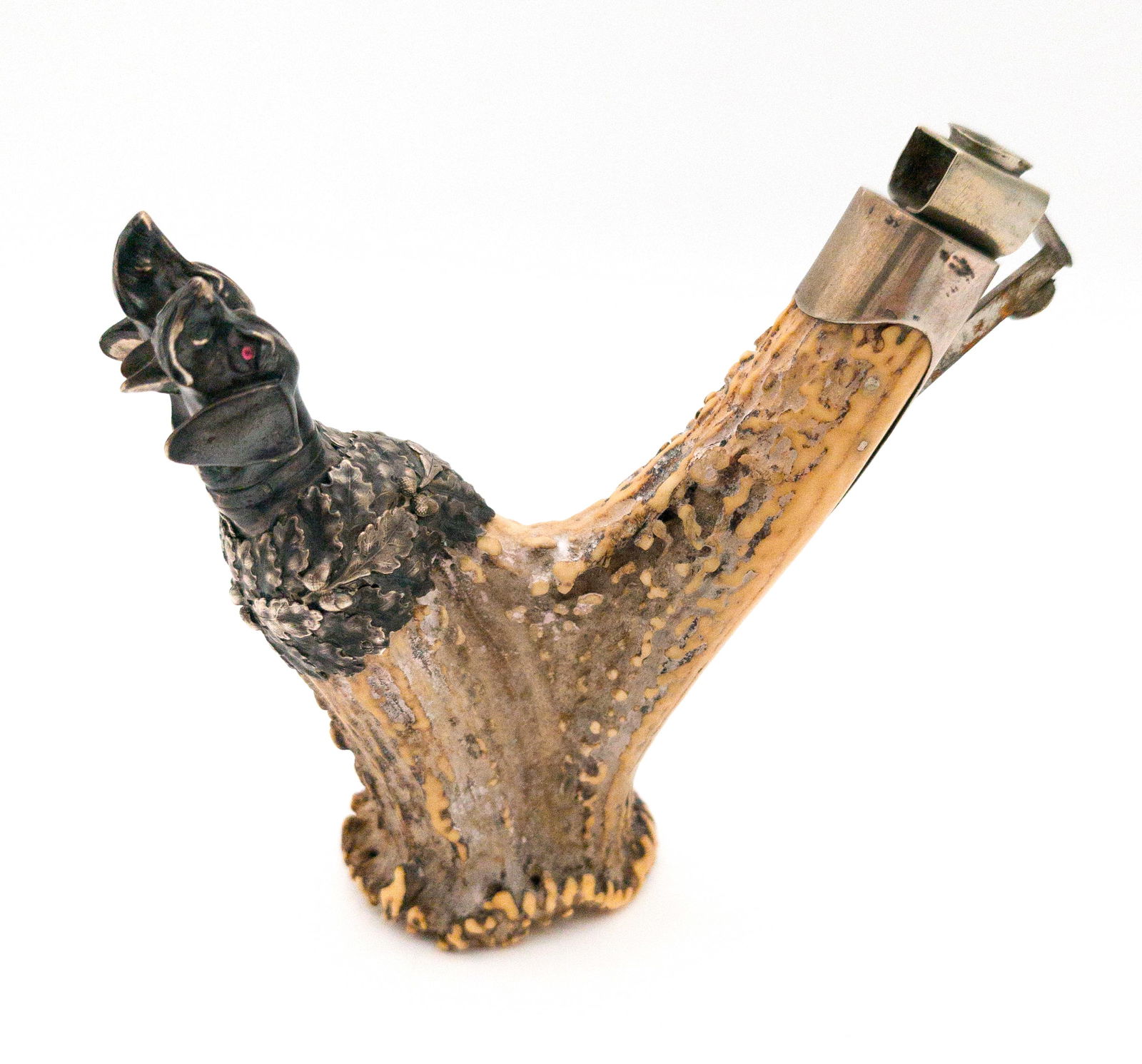 Rare Antler and Silver Figural Dog Head Cigar Cutter (1 of 5)