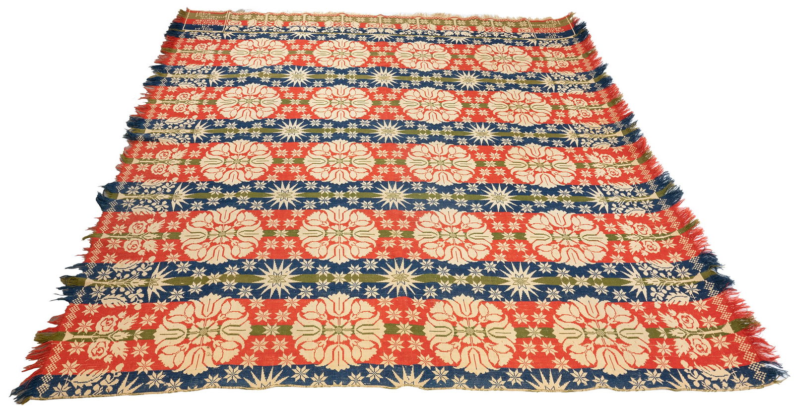 19th Century Signed Coverlet / Jacquard, Double Size (1 of 4)