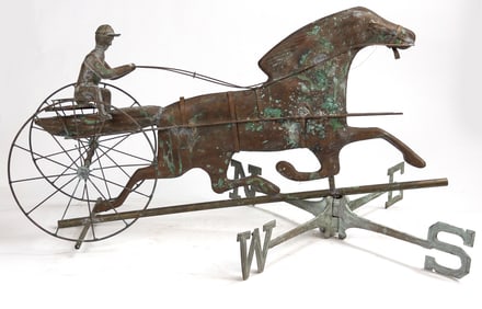 Copper Weathervane of Horse, Sulky & Driver