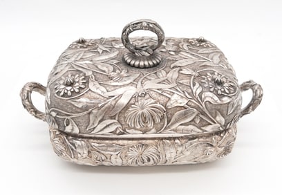 Rare 19th C. Dominick & Haff Sterling Silver Covered Serving Dish.