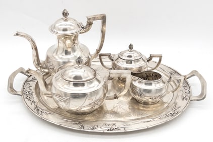 5pc Chinese Nanking Export Silver Coffee Tea Set