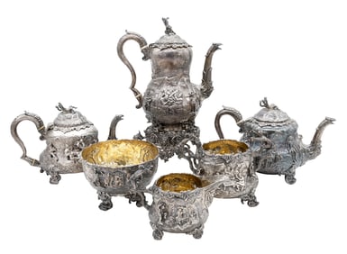 6pc English Sterling Silver Tea & Coffee Service, Edward Farrell & John Harris