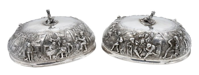 Pair of 1857 Sterling Silver Entree Food Domes, John Samuel Hunt