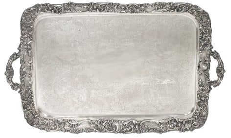 Oversized English Sterling Silver Two Handled Tray